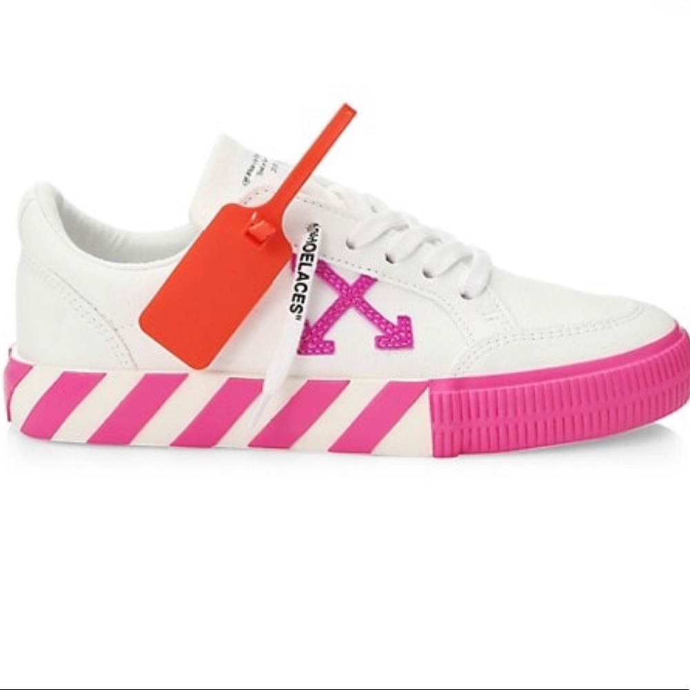 Off-White Pink Arrow Low-top Neon Canvas Sneakers